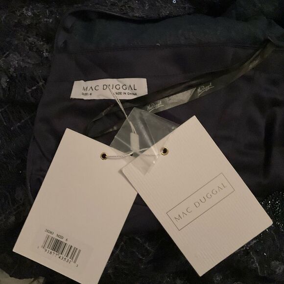 MAC DUGGAL 20283 Womens Blue Embellished Plunge Neck Puff Sleeve A Line Gown - Picture 14 of 14